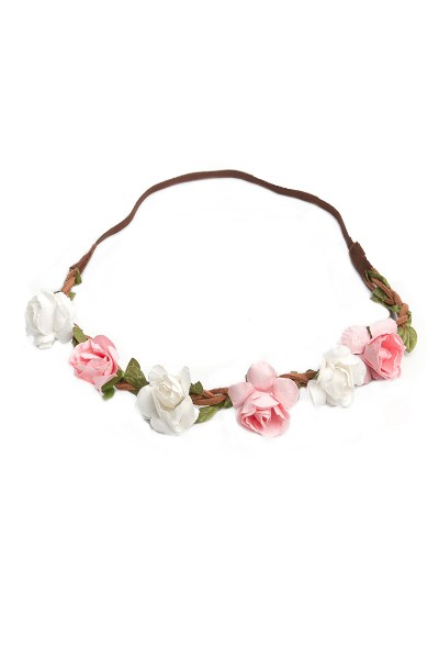 Trachten Kopfband Röschen, weiß/rosa