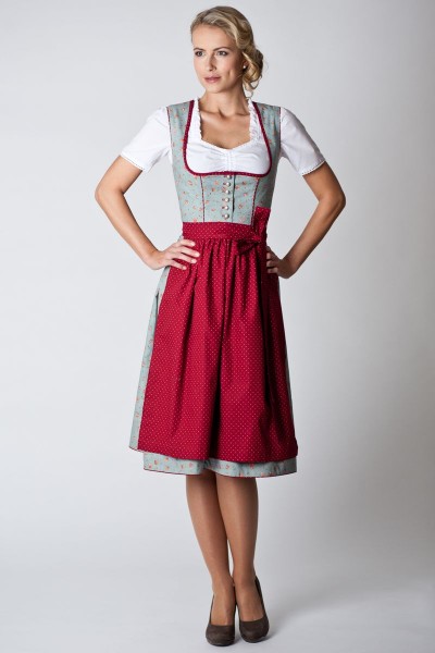 Trachten Dirndl Angelika, hellblau/rot