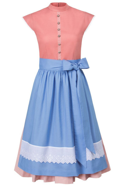 Midi Dirndl BW Streifen hochgeschlossen, rosa/hellblau