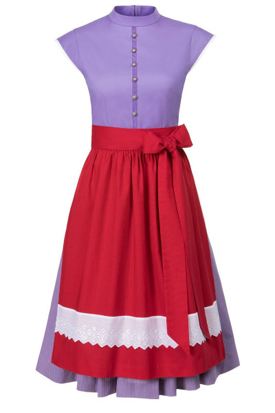 Midi Dirndl BW Streifen hochgeschlossen, flieder/dunkelrot