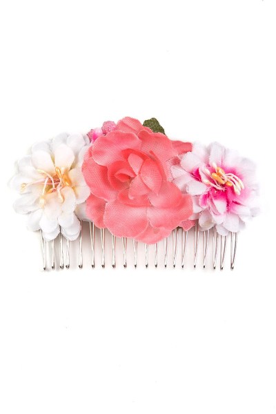 Trachten Haarkamm Blumenkind, rosa/weiß