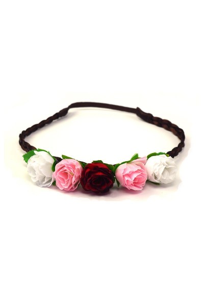Trachten Kopfband Röschen, rot/rosa/weiß