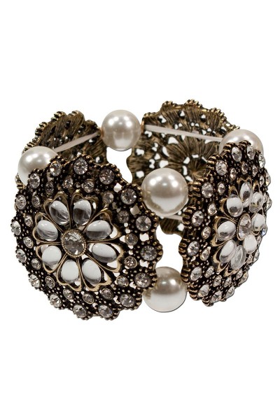 Armband Perlenblüte, creme/weiß