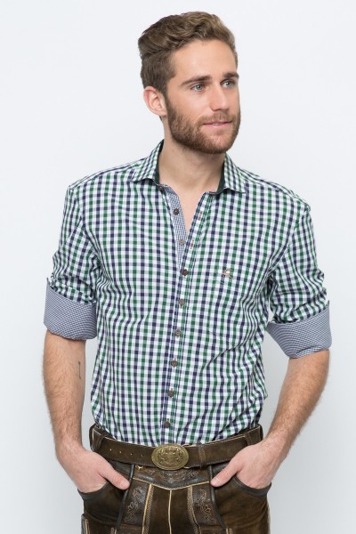 Trachten Shirt Emanuel, blue/green