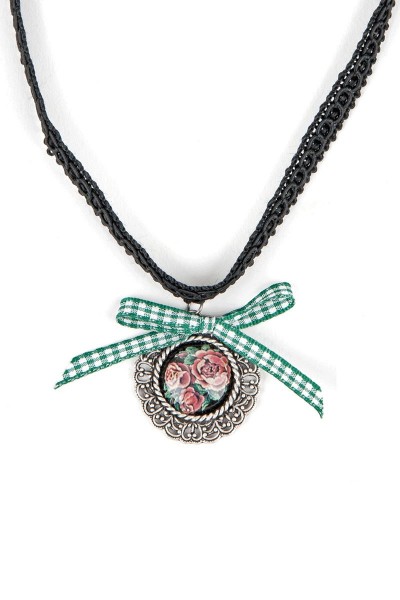 Trachten Halskette Rosenrot, grün/schwarz