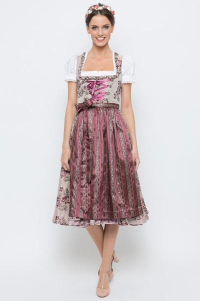 Midi Dirndl Josefine, beige/bordeaux