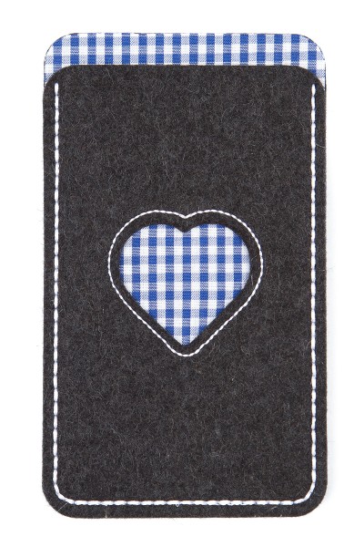 Handytasche Herz, grau/blau