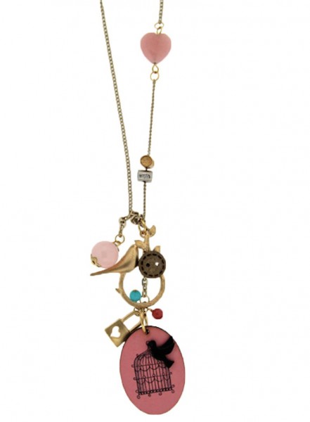 Trachtenkette Petit Oiseau, gold/pink