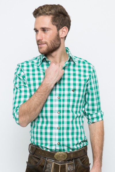 Trachten Shirt Nico, dark green/white